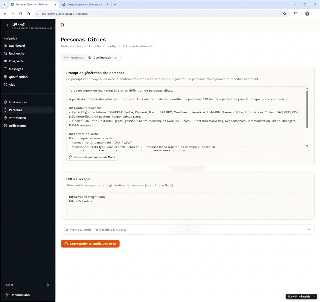 Configuration IA des personas