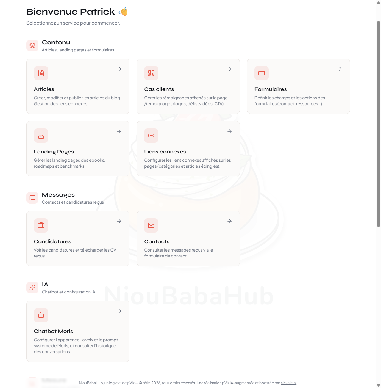 NiouBabaHub — Dashboard éditorial